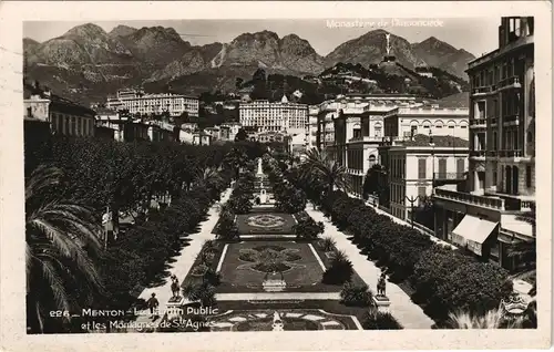 Menton Mentoun/ Mentone Le Jardin Public et les Montagnes de St Agnes 1947