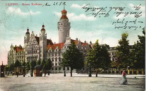 Ansichtskarte Leipzig Neues Rathaus (Town Hall) color Ansicht 1906