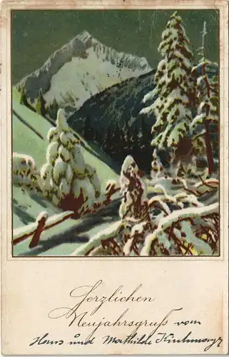 Ansichtskarte  Glückwunsch - Neujahr/Sylvester Winterstimmung Alpen 1921
