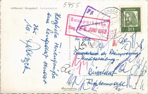 Rengsdorf Stadt (Landpoststempel, Eingangsstempel Sparkasse) 1962