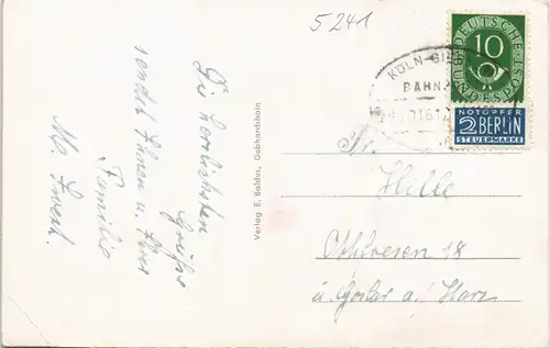 Gebhardshain Panorama Ansicht des Westerwald Ortes 1950  (Bahnpoststempel)