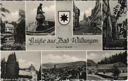 Bad Wildungen Mehrbild-AK Stadtteilansichten ua. Altstadt, Brunnenstrasse 1960