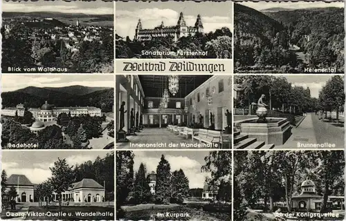 Bad Wildungen Mehrbild-AK ua. Badehotel, Blick Waldhaus, Kurpark uvm. 1960