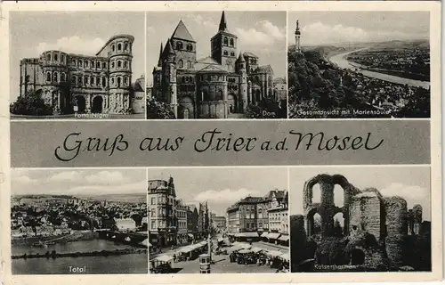 Trier Mehrbild-AK Stadtteilansichten ua. Porta Nigra, Dom uvm. 1956