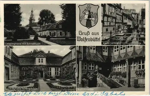 Wolfenbüttel MB Stadtteilansichten ua. Lessinghaus, Klein-Venedig, Rathaus 1957