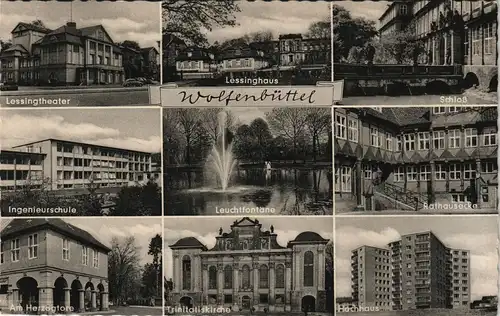 Wolfenbüttel Mehrbild-AK ua. Lessing-Theater, Schule, Hochhaus uvm. 1955