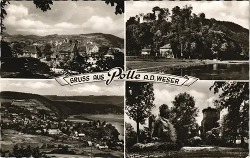 Bodenwerder-Polle Mehrbild-AK mit 4 Ortsansichten des Weser-Ortes 1966