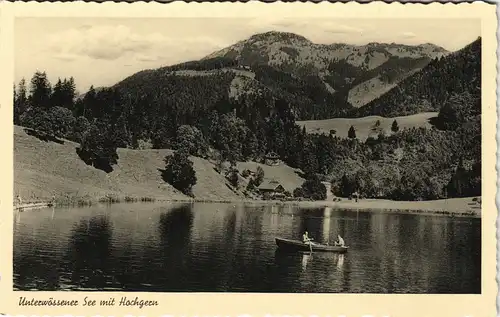 Ansichtskarte Unterwössen Panorama-Ansich Ruderboot auf Wössener See 1950