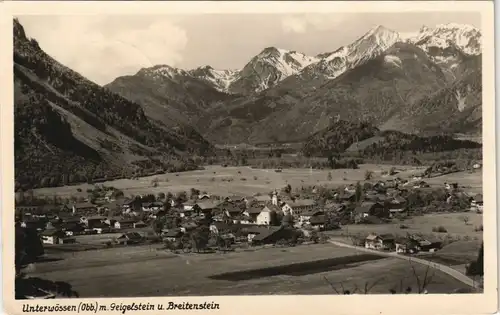 Unterwössen Panorama-Ansicht Ort, Berge Geigelstein u. Breitenstein 1952