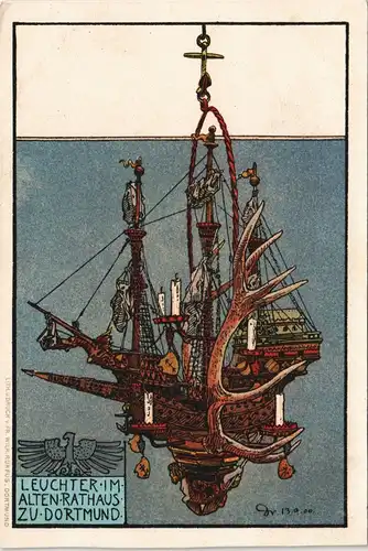 Ansichtskarte Dortmund Künstlerkarte Leuchter Altes Rathaus 1904