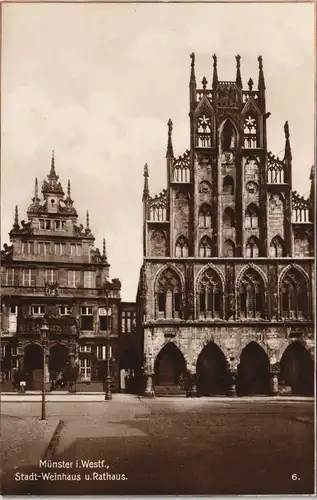 Ansichtskarte Münster (Westfalen) Stadt-Weinhaus u. Rathaus 1928