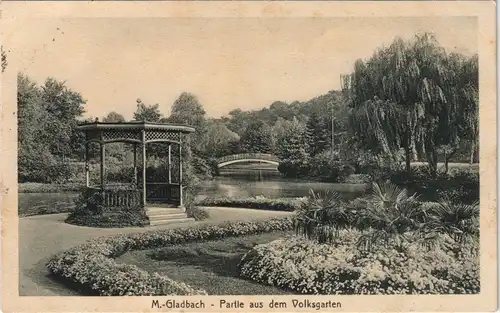 Ansichtskarte Mönchengladbach Volksgarten, Pavillon, Brücke 1917