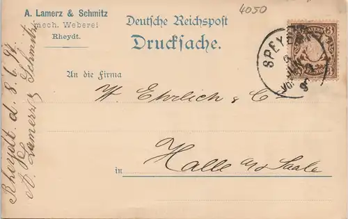 Rheydt-Mönchengladbach Drucksache Werbung Lamerz & Schmitz mech. Weberei 1896