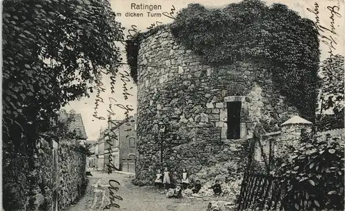 Ansichtskarte Ratingen Straßenpartie am dicken Turm Kinder 1909