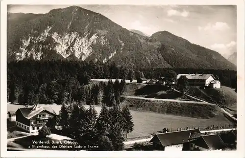 Vorderriß-Lenggries Panorama mit Elternhaus des Dichters Ludwig Thomo 1960