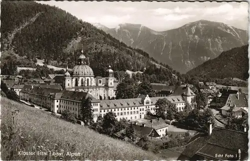 Ansichtskarte Ettal Kloster Panorama mit bayr. Alpen 1964