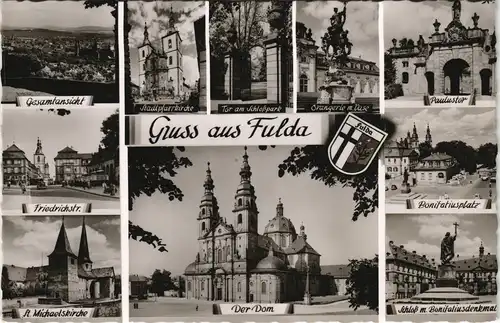 Fulda Mehrbild-AK ua. Straßen, Kirche, Schloss, Paulustor uvm. 1960