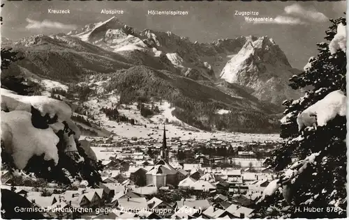 Ansichtskarte Garmisch-Partenkirchen Ort Panorama und Alpen Bergpanorama 1960