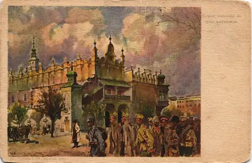 Krakau Kraków Tuchhallen (Sukiennice) Soldaten Künstlerkarte 1939