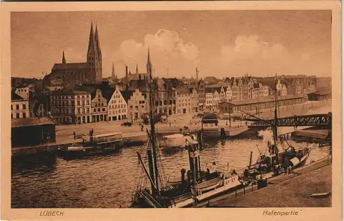 Ansichtskarte Lübeck Panorama-Ansicht Stadt und Hafen 1913