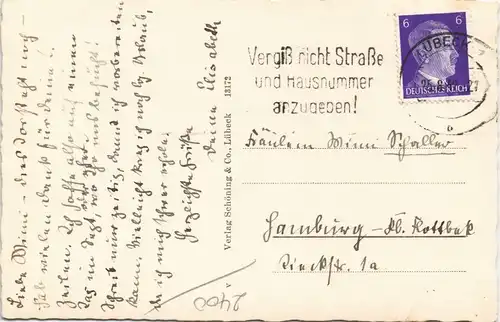 Lübeck Strassen Partie am Burgtor 1942   gelaufen mit Stempel LÜBECK
