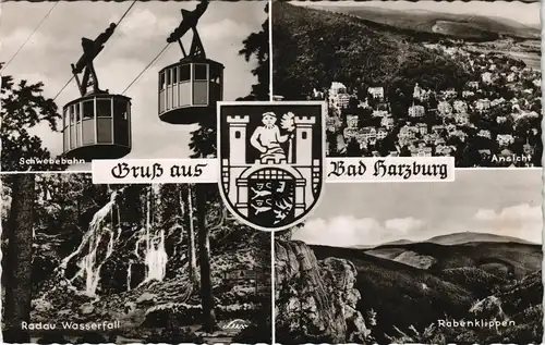 Bad Harzburg Mehrbild-AK mit Schwebebahn, Panorama, Radau Wasserfall 1960