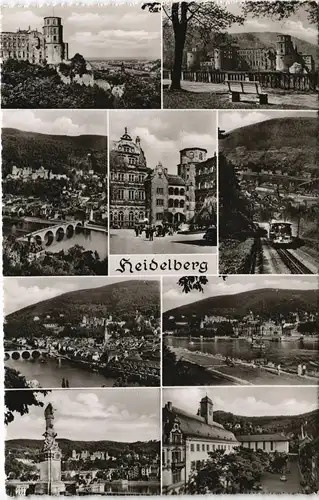 Ansichtskarte Heidelberg Mehrbildkarte mit 9 Stadtteilansichten 1960