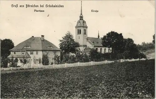 Ansichtskarte Börnichen bei Grünhainichen Pfarrhaus und Schule 1913
