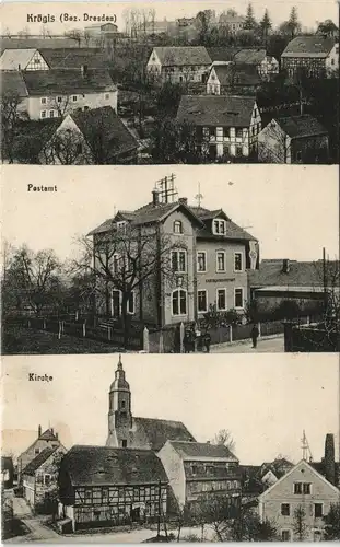 Ansichtskarte Krögis-Käbschütztal 3 Bild: Stadt, POstamt, Kirche 1912