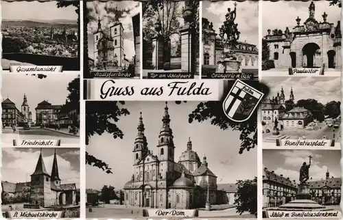 Fulda Mehrbild-AK ua. Stadtpfarrkirche, Paulustor, Dom uvm. 1957
