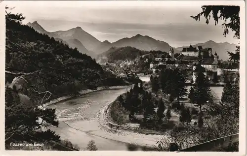 Ansichtskarte Füssen Panorama-Ansicht mit Fluss Lech und Alpen Berge 1952