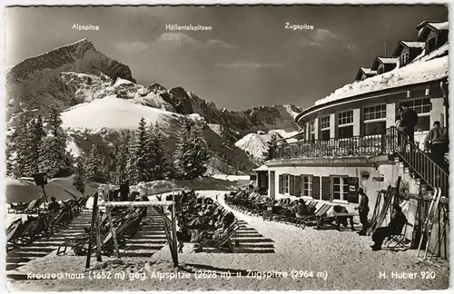 Garmisch-Partenkirchen Kreuzeckhaus Alpspitze Zugspitze Lokal terrasse 1960