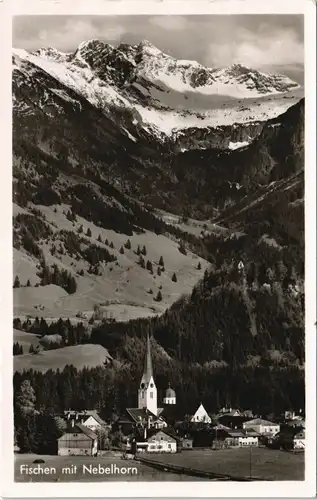 Fischen im Allgäu Panorama-Ansicht mit Alpen Berge, Nebelhorn 1954