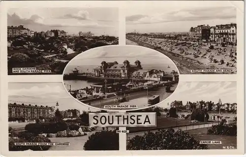 Southsea-Portsmouth Multi-View-Card 5 Views, Stadt-Ansichten 1955