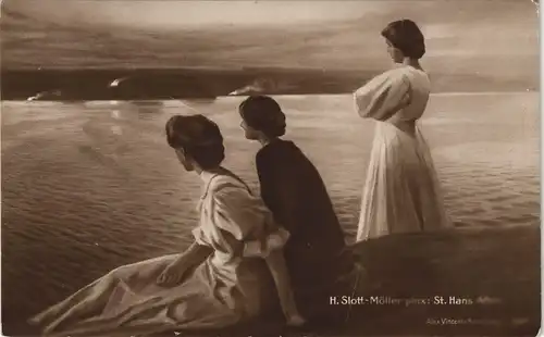 H. Slott-Möller Künstlerkarte: Frauen am See (verträumt) 1920