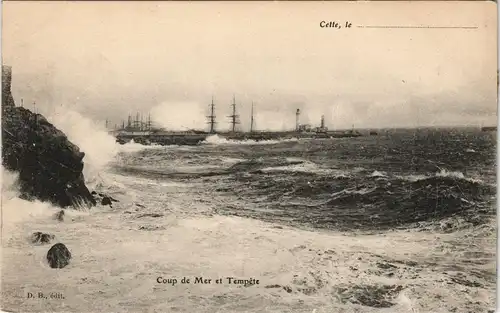 CPA Sete/Sète/Cette Bei stürmischer See - Segelboote 1908