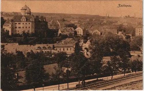 Ansichtskarte Zschopau Stadt und Bahnstrecke 1917