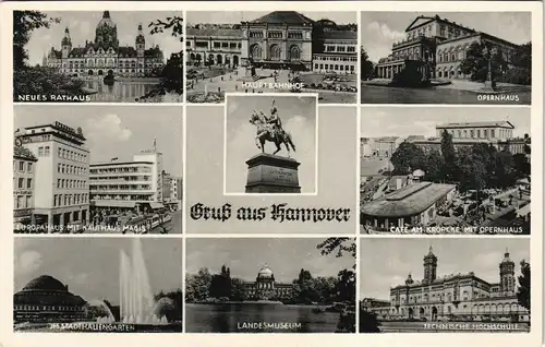 Ansichtskarte Hannover Cafe Kröpcke, Rathaus, Kaufhaus Magis 1954