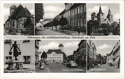 Ansichtskarte Schöningen (Elm) Marktplatz, Kirche, Klosterkirche 1955