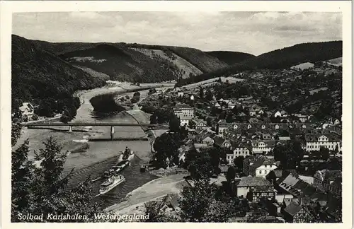 Ansichtskarte Bad Karlshafen Stadtblick, Dampfer 1952