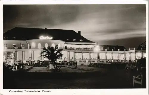 Ansichtskarte Travemünde-Lübeck Casino bei Nacht 1954
