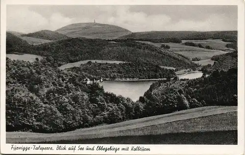 Reblin Fijewigge-Talsperre Blick auf See und Ebbegebirge mit Kolbturm 1950