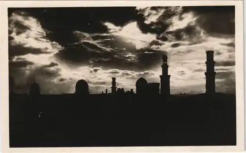 Kairo القاهرة Panorama-Ansicht Minaretten-Türme bei Abend-Silhouette 1930