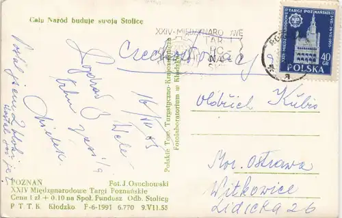 Postcard Posen Poznań Cału Narod buduje svoja Stolice 1955