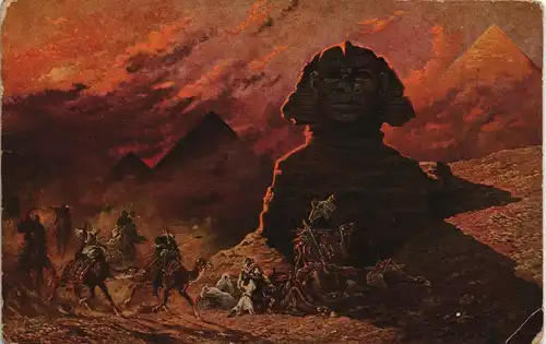 Giseh Gizeh الجيزة Sphinx im Samum Le Sphinx au Simoun Künstler-AK 1918