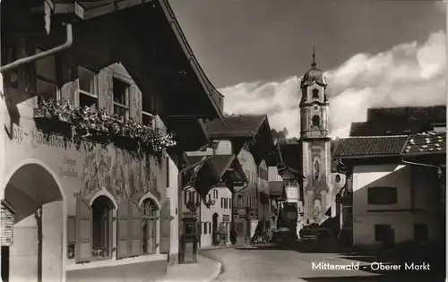Ansichtskarte Mittenwald Oberer Markt Partie a.d. Konditorei 1960