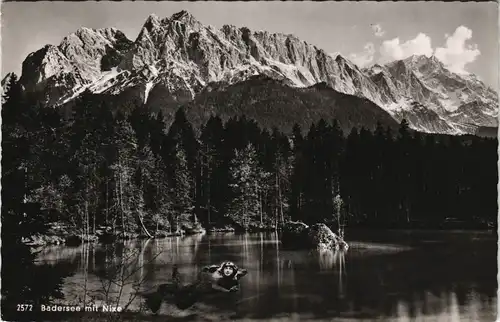 Ansichtskarte Grainau Badersee mit Nixe u. Berg Panorama Alpen 1955