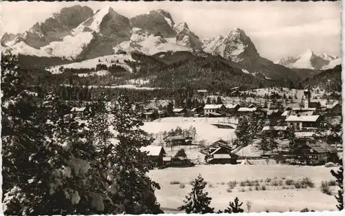Ansichtskarte Krün Panorama mit Zugspitzmassiv Alpen Berge 1962