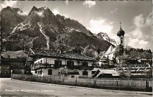 Ansichtskarte Grainau Ortsansicht Strasse Kirche und Wohnhaus 1960