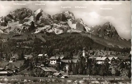 Ansichtskarte Krün Panoramaansicht mit Zugspitze Alpen Berge 1953